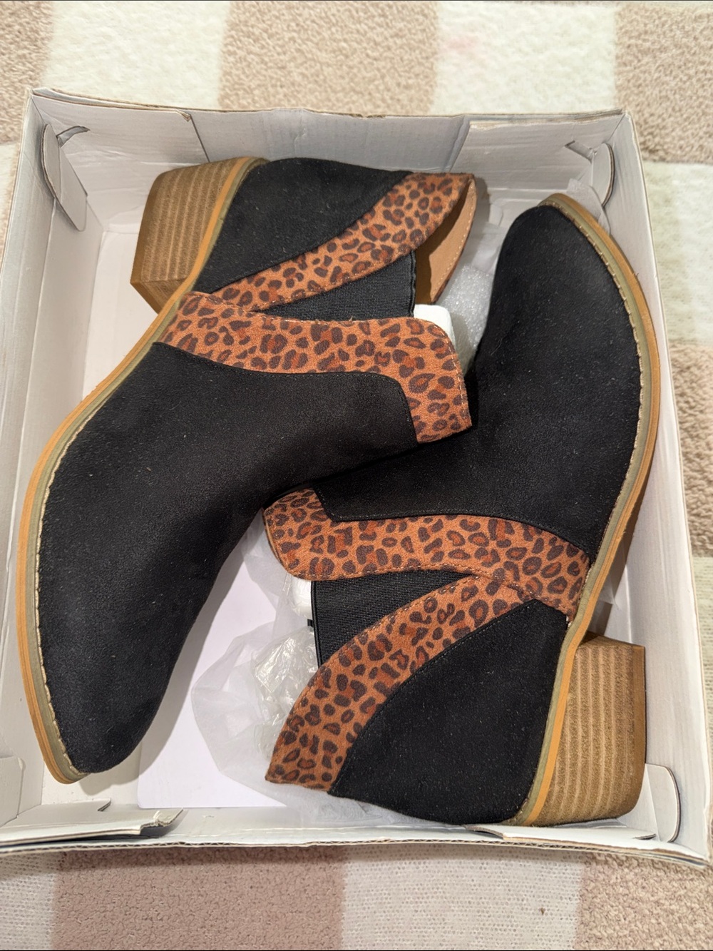 Black Ankle Booties with Leopard Trim - Fashionable Women’s Booties
